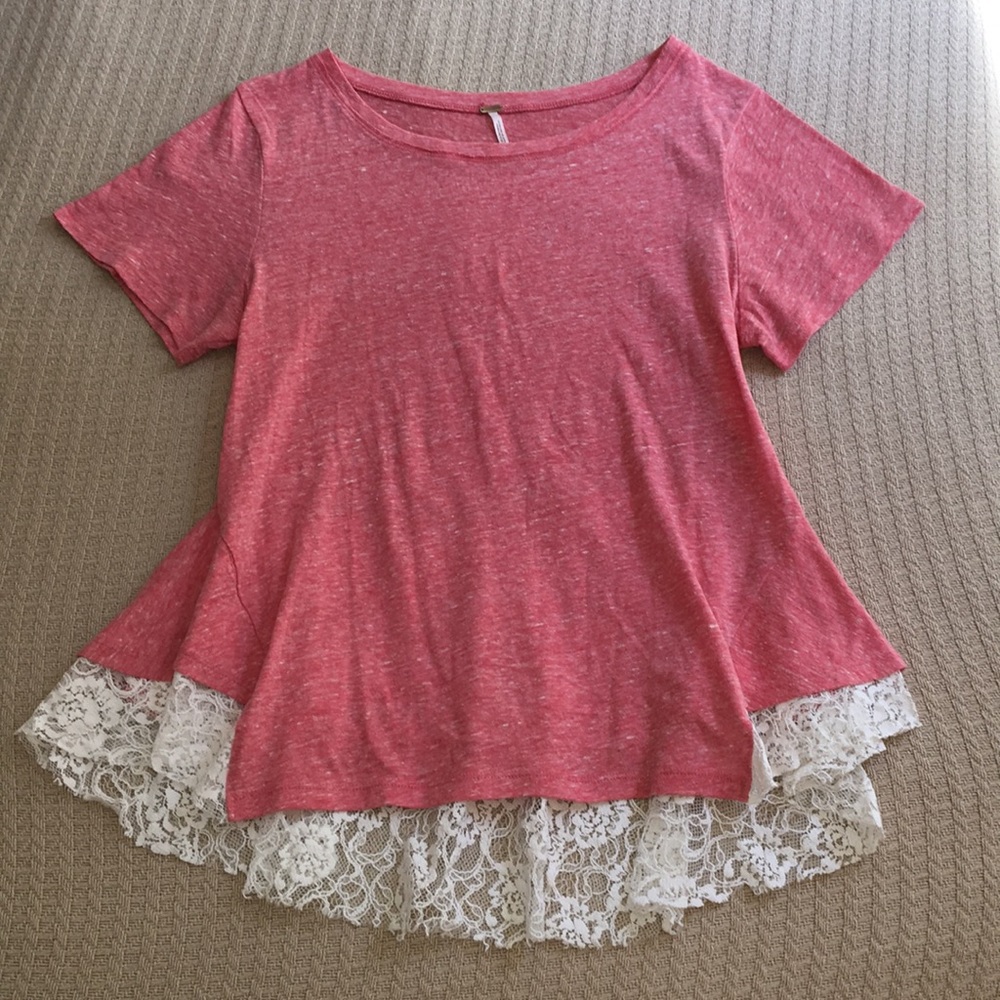Pink peplum top with lace bottom